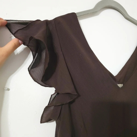 EN FOCUS Chocolate Brown Chiffon Y2k Midi Dress, Handkerchief Hem, Lined, 14 - Picture 5 of 14